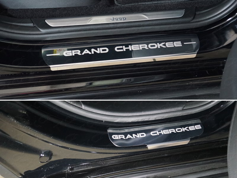 JEEP Grand Cherokee 2017- Накладки на пороги (лист зеркальный надпись Grand Cherokee) 4шт Обвес для JEEP Grand Cherokee 2017- Накладки на пороги (лист зеркальный надпись Grand Cherokee) 4шт