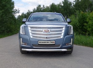 Обвес для CADILLAC Escalade 2015- Защита передняя нижняя (овальная с ДХО) 75х42 мм