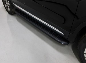 Обвес для CHANGAN CS75 FL 2020- Пороги алюминиевые с пластиковой накладкой (карбон черные) 1720 мм