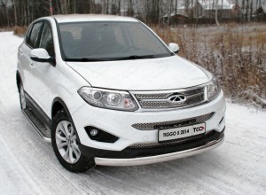 Обвес для CHERY Tiggo 5 2014- Защита передняя нижняя (овальная) 75х42 мм