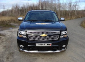 Обвес для CHEVROLET Tahoe 2012-2015 Защита передняя (овальная с ходовыми огнями) 75х42 мм