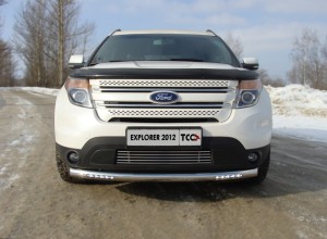 Обвес для FORD Explorer 2012-2015 Защита передняя нижняя (с ходовыми огнями) 76,1 мм