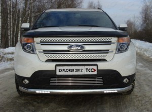 Обвес для FORD Explorer 2012-2015 Защита передняя длинная (овальная (с ходовыми огнями)) 75х42 мм