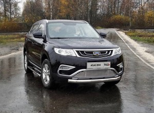 Обвес для GEELY Atlas 2018- Защита передняя нижняя (овальная) 75х42 мм