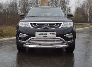 Обвес для GEELY Atlas 2018- Защита передняя нижняя (овальная с ДХО) 75х42 мм