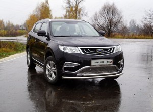 Обвес для GEELY Atlas 2018- Защита передняя нижняя (двойная) 60,3/42,4 мм