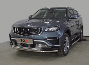 Обвес для GEELY Atlas PRO 2021- Защита передняя нижняя (двойная) 42,4/42,4 мм