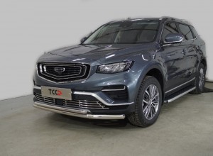 Обвес для GEELY Atlas PRO 2021- Защита передняя нижняя (двойная) 60,3/42,4 мм