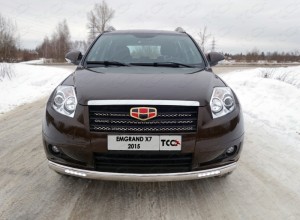 Обвес для GEELY Emgrand X7 2013- Защита передняя нижняя (овальная (с ходовыми огнями)) 75х42 мм