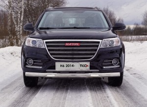 Обвес для HAVAL H6 2015- Защита передняя нижняя (овальная с ДХО) 75х42 мм