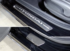 Обвес для HYUNDAI Accent 2017- Накладки на пороги (лист шлифованный надпись Hyundai) 4шт