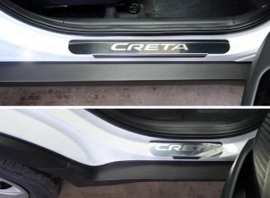 Обвес для HYUNDAI Creta 2016-2021 Накладки на пороги (лист зеркальный надпись Creta)