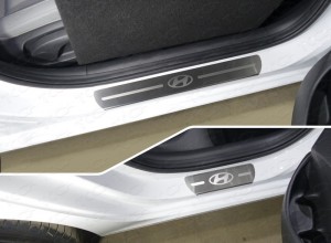Обвес для HYUNDAI i30 2017- Накладки на пороги (лист шлифованный логотип Hyundai) 4шт