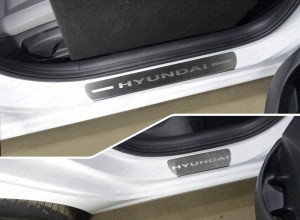 Обвес для HYUNDAI i30 2017- Накладки на пороги (лист шлифованный надпись Hyundai) 4шт
