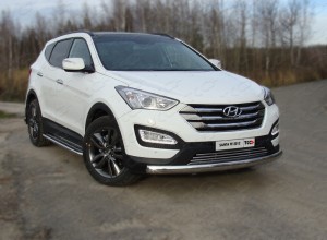 Обвес для HYUNDAI Santa Fe (DM) 2012-2018 Защита передняя (овальная длинная) 75х42 мм