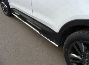 Обвес для HYUNDAI Santa Fe (DM) 2012-2018 Пороги овальные с накладкой 75х42 мм