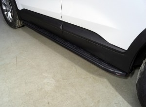 Обвес для HYUNDAI Santa Fe 2021- Пороги алюминиевые с пластиковой накладкой (карбон черные) 1820 мм
