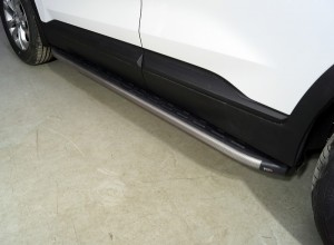 Обвес для HYUNDAI Santa Fe 2021- Пороги алюминиевые с пластиковой накладкой (карбон серые) 1820 мм