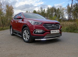 Обвес для HYUNDAI Santa Fe Premium (DM) 2015-2018 Защита передняя нижняя (с ДХО) 60,3 мм