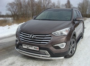 Обвес для HYUNDAI Santa Fe Grand 2014-2016 Защита передняя нижняя (двойная) 60,3/42,4 мм