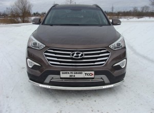 Обвес для HYUNDAI Santa Fe Grand 2014-2016 Защита передняя нижняя (с ходовыми огнями) 60,3 мм