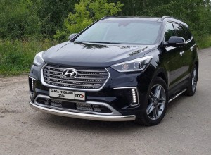 Обвес для HYUNDAI Santa Fe Grand 2016- Защита передняя нижняя (овальная) 75х42 мм