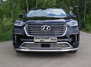 Обвес для HYUNDAI Santa Fe Grand 2016- Защита передняя нижняя (с ДХО) 60,3 мм