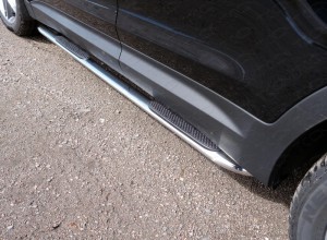 Обвес для HYUNDAI Santa Fe Grand 2016- Пороги овальные гнутые с накладкой 75х42 мм