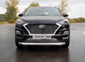 Обвес для HYUNDAI Tucson 2018-2021 Защита передняя нижняя (овальная с ДХО) 75х42 мм