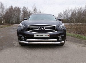 Обвес для INFINITI QX 70 2015- Защита передняя нижняя (двойная с ДХО) 75/75 мм