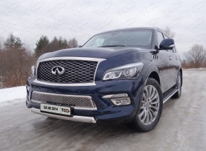 Обвес для INFINITI QX 80 2014-2018 Защита передняя нижняя (овальная) 75х42 мм