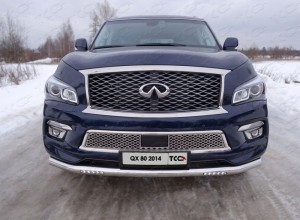 Обвес для INFINITI QX 80 2014-2018 Защита передняя нижняя (с ходовыми огнями) 76,1 мм