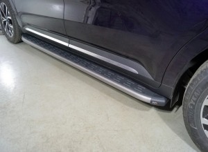 Обвес для KIA Carnival (2WD) 2.2D 2021- Пороги алюминиевые с пластиковой накладкой (карбон серые) 2120 мм