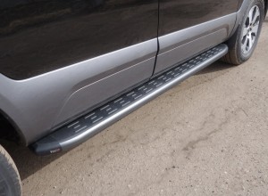 Обвес для KIA Mohave 2017-2020 Пороги алюминиевые с пластиковой накладкой (карбон серые) 1920 мм