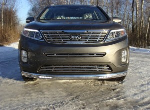 Обвес для KIA Sorento 2012-2020 Защита передняя (овальная с ДХО) 75х42 мм