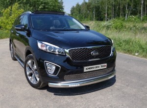 Обвес для KIA Sorento Prime 2015-2018 Защита передняя нижняя (овальная с ДХО) 75х42 мм