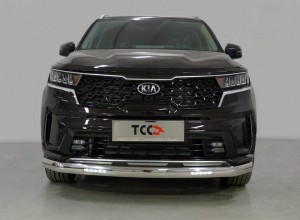 Обвес для KIA Sorento 2020- Защита передняя нижняя (овальная с ДХО) 75х42 мм