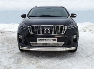 Обвес для KIA Sorento Prime 2018- Защита передняя нижняя (овальная с ДХО) 75х42 мм