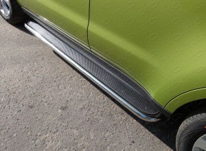 Обвес для KIA Soul 2014-2016 Пороги с площадкой (нерж. лист) 42,4 мм