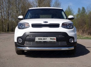 Обвес для KIA Soul 2017-2019 Защита передняя нижняя (овальная с ДХО) 75х42 мм