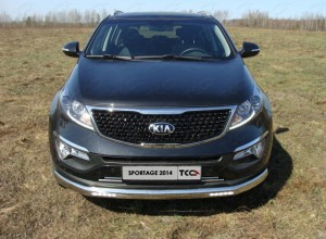 Обвес для KIA Sportage 2014-2016 Защита передняя нижняя (овальная с ДХО) 75х42 мм