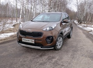 Обвес для KIA Sportage (QL) 2016-2018 Защита передняя нижняя (двойная) 42,4/42,4 мм