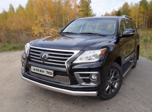 Обвес для LEXUS LX 570 Sport 2014-2015 Защита передняя нижняя (овальная длинная) 75х42 мм