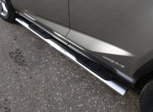 Обвес для LEXUS NX 300h 2014-2017 (кроме F-Sport) Пороги овальные с накладкой 120х60 мм