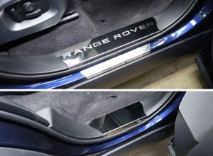 Обвес для LAND-ROVER Range Rover Sport 2015- Накладки на пластиковые пороги (лист зеркальный надпись Range Rover)