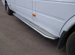 Обвес для MERCEDES-BENZ Sprinter Classic (W905) 2014- Порог с площадкой (нерж. лист) 42,4 мм