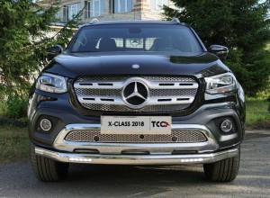 Обвес для MERCEDES-BENZ X-Class 2018- Защита передняя нижняя (овальная с ДХО) 75х42 мм