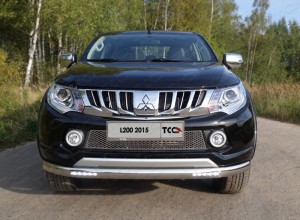 Обвес для MITSUBISHI L200 2015-2018 Защита передняя нижняя (овальная с ДХО) 75х42 мм