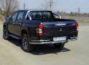 Обвес для MITSUBISHI L200 2019- Защита задняя (уголки двойные) 76,1/42,4 мм (на автомобиль без бампера)