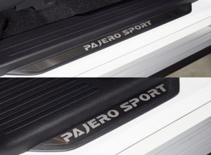Обвес для MITSUBISHI Pajero Sport 2021- Накладки на пороги вставка (лист шлифованный надпись Pajero Sport )4шт